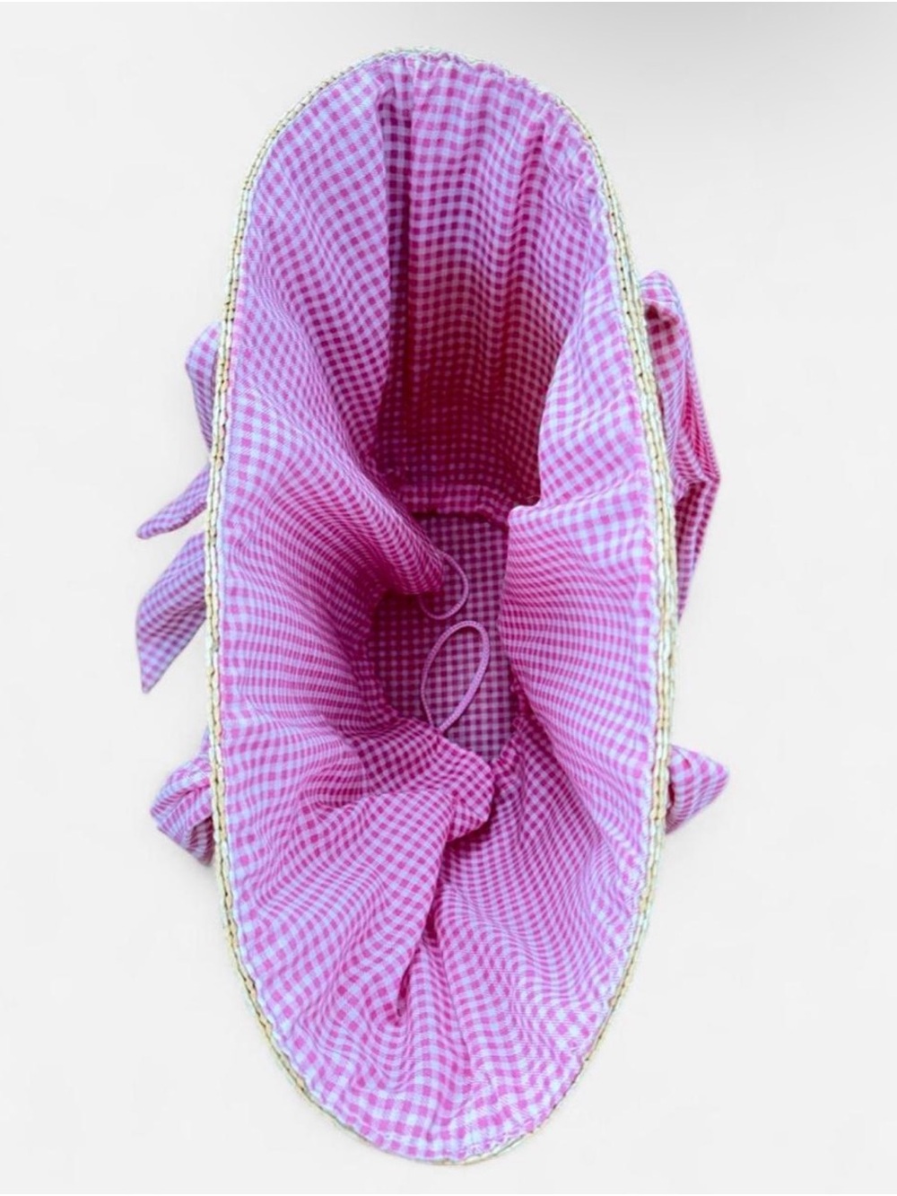Pink Gingham-Lined Straw Tote Bag - Picture 2 of 6